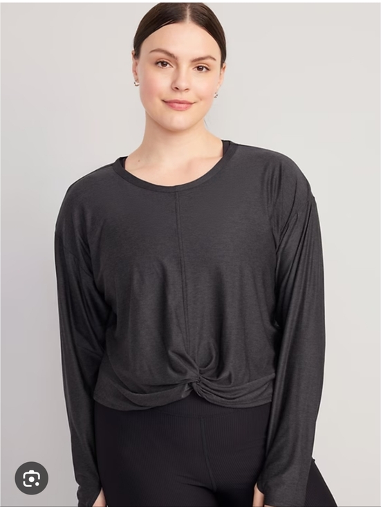 Old Navy Tops - Old Navy Charcoal Gray Cloud 9 Super Soft Front Knot Cropped Long Sleeve Large